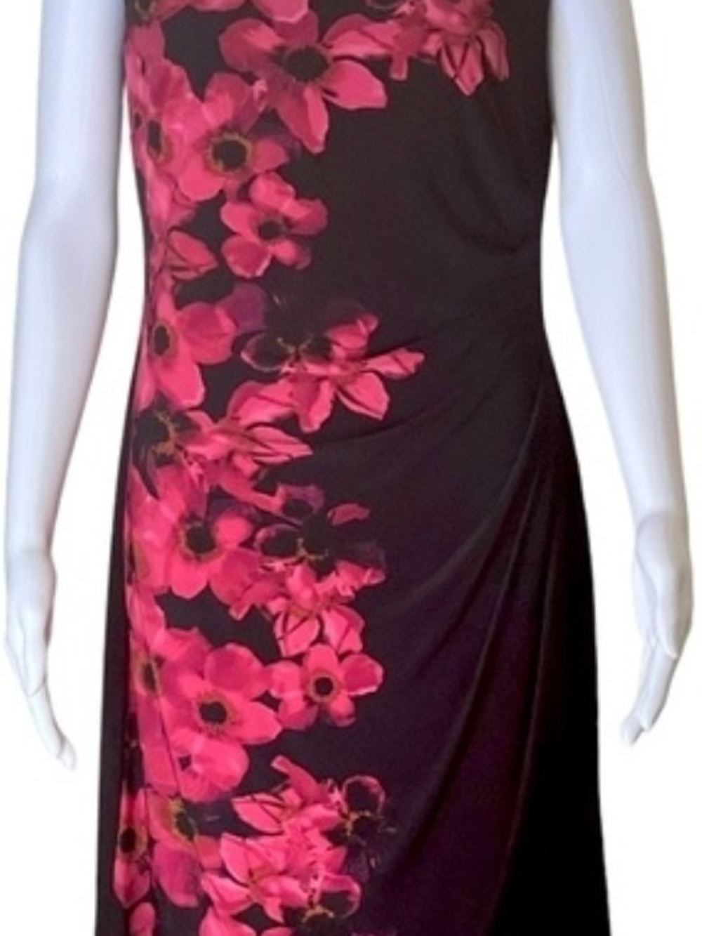 Ralph Lauren Black Maxi Dress with Bright Pink Floral Print